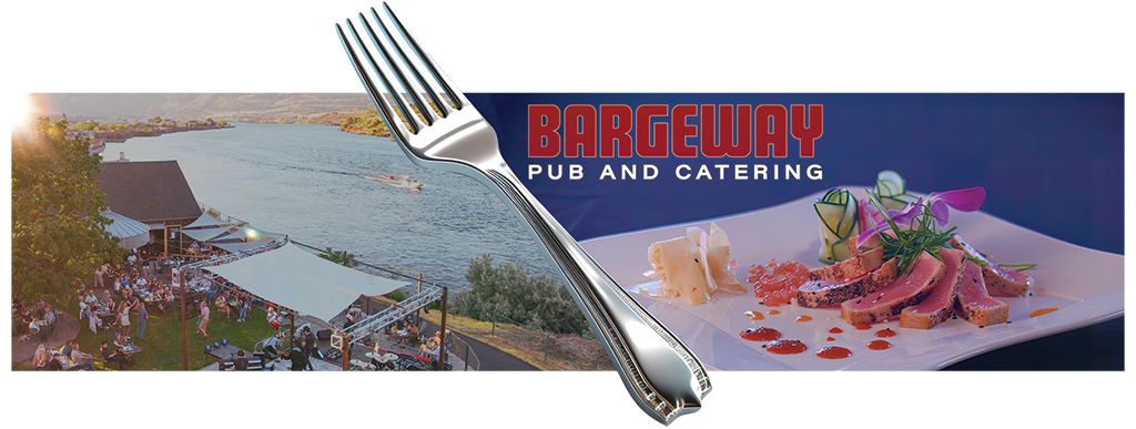 Billboard Advertisement for Bargeway Pub in the Dalles Oregon with a large extension of a fork