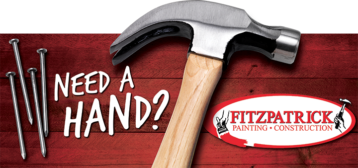 Fitzpatrick Painting billboard artwork featuring a hammer and nails on rustic wood planks