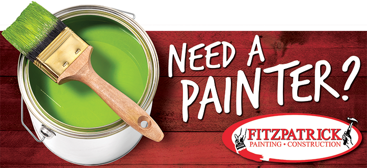 Fitzpatrick Painting billboard artwork featuring a can of green paint sitting on rustic wooden planks