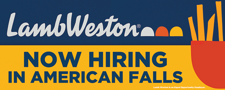 Blue and yellow background on billboard ad for hiring at Lamb Weston