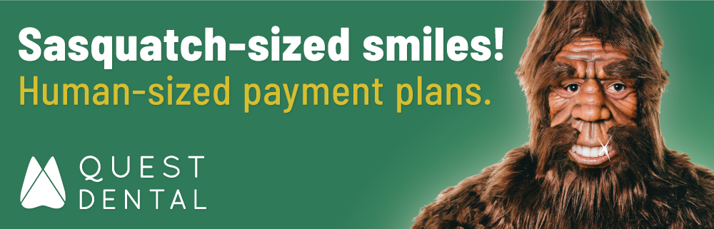 Billboard artwork with green background and Huge sasquatch face