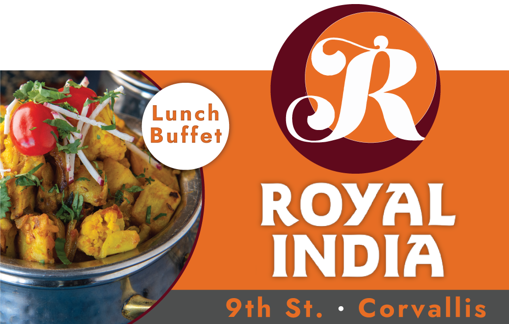 Orange Billboard Artwork advertising Royal India restaurant in Eugene Oregon