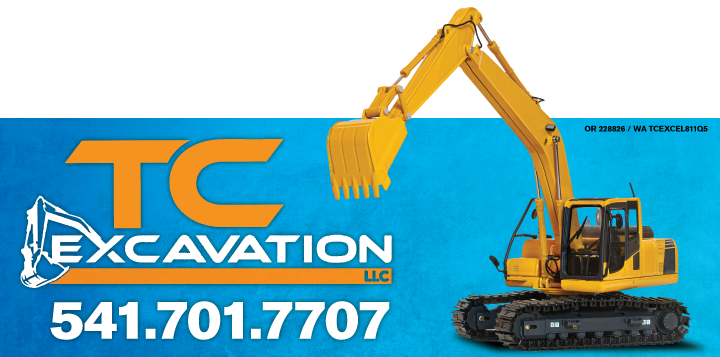Billboard artwork for TC Excavation with blue background and yellow excavator machine arm extension